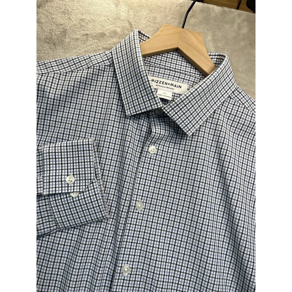 Mizzen Main Shirt Performance Menswear Button L Blue Plaid Classic Fit